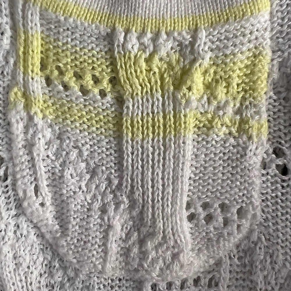 Le Tigre White Yellow Crew Neck Sweater with Cable Knit 100% Cotton preppy Sport - Picture 6 of 8